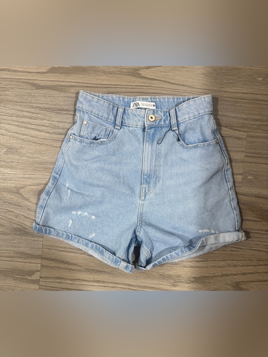 Zara Pants - US Size 2 Zara High Rise Mom Denim Shorts Light Wash Distressed Coastal Cowgirl